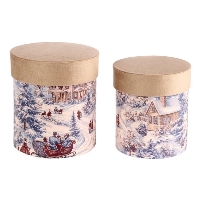 SET 2 SCATOLE DECORATE H.21 CM. CHAMPAGNE